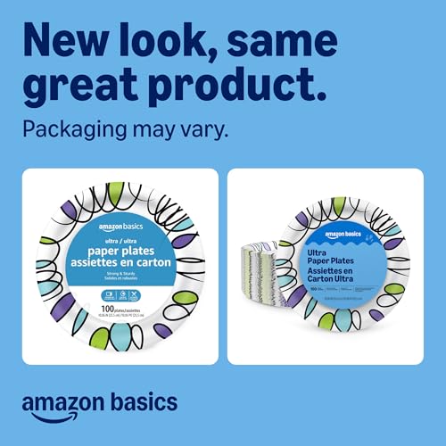 Amazon Basics Ultra Paper Plates, 10 Inch, Disposable, 100 Count, Packaging May Vary