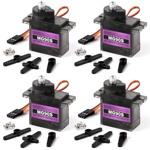 Miuzei MG90S 9G Micro Servo Motor Metal Gear for RC Plane Robot Arduino (4) | 2.0 kg.cm Torque, 0.08sec/60°Speed. 9 gram Mini Digital 180 Degree Steering Servo Kit for Helicopter Airplane Car Boat Diy