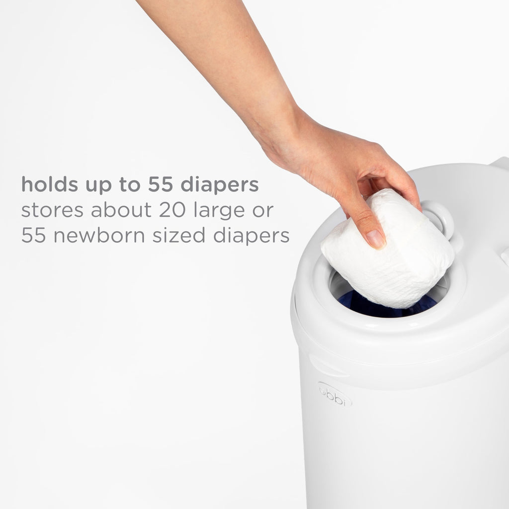 Ubbi Stainless Steel Diaper Pail, No Special Bags, Odor-Locking, White | Award-Winning Registry Must-Have, Childproof Safety Lid with Lock, Holds Up To 55 Newborn Diapers, Modern Nursery Essential