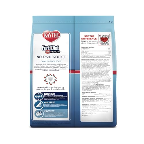 Kaytee Forti-Diet Pro Health Nourish+Protect Canary & Finch Food, 2 Lb | Supports digestion and immunity. Canary food with probiotics and prebiotics. Bird food, omega 3s, naturally preserved