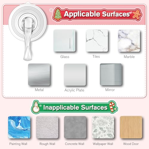 VIS'V Suction Wreath Hanger with Wipes, 22 Lb Capacity, Large, Clear, 2 Pcs | Heavy Duty, Removable and Reusable, Invisible Design, Locking Technology, Dual Vacuum Suction, Fit for Smooth Flat Surfaces