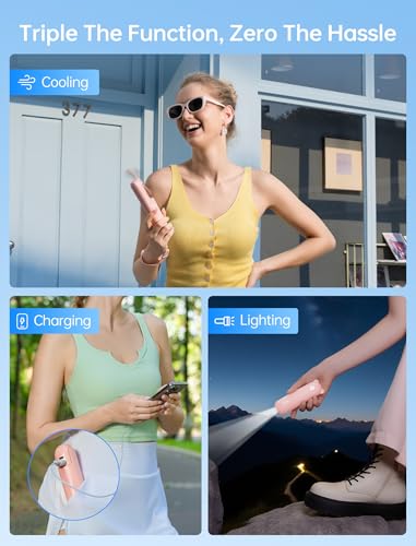 JISULIFE 3 IN 1 Portable Fan with Power Bank & Flashlight Featured | 19H Max Cooling, USB Rechargeable, Pocket-Sized Handheld Fan for Travel, Cruise, Concerts, Makeup, Halloween Gifts for Women