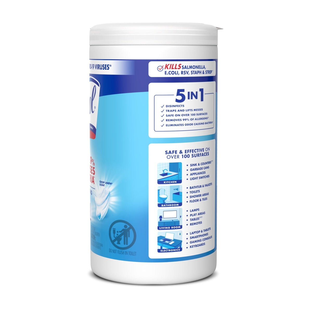 Lysol Disinfecting Wipes, Multi-Surface Cleaner, Crisp Linen, 80 ct. | All Purpose Cleaner, Sanitizing, Deodorizing, Apartment Essentials, Back To School Cleaning Supplies, Kitchen & Bathroom Wipe
