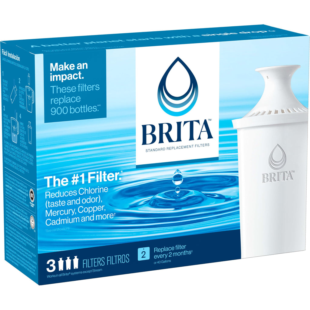 Brita Original Replacement Water Filter, Pitchers and Dispensers, 3 Pack | WQA and NSF/ANSI Certified, Reduces Chlorine, Copper, Mercury & Cadmium, Lasts 2 Months, Household Essential
