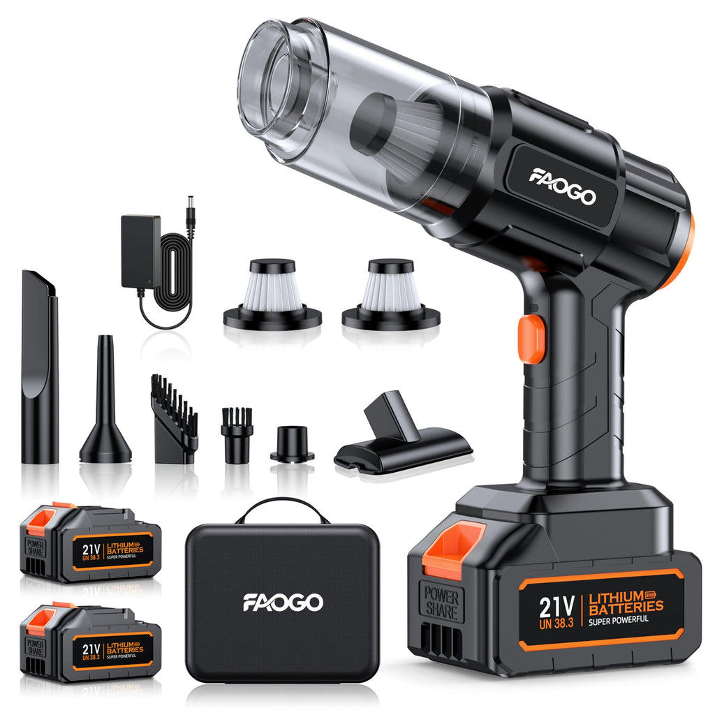 Car Vacuum Portable Cordless, 50000Pa High Power Brushless Motor, Rechargeable Handheld Vacuum with 2 Batteries & Charger, 6-in-1 Vacuum Cleaners for Home, Pet Hair & Keyboard, Ink Black