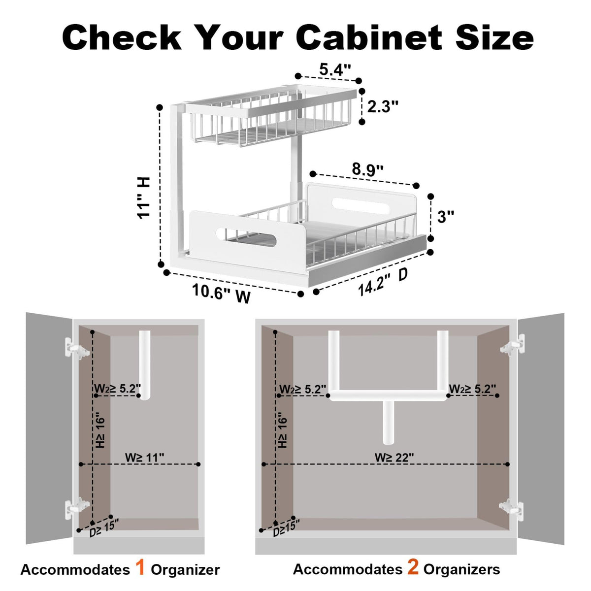 REALINN Under Sink Organizer, L-Shaped 2 Tier Pull Out Cabinet Organizer | Slide Out Under Cabinet Storage, For Kitchen and Bathroom, Metal Under Sink Storage with Sliding Drawer, 50 lbs, White 2 Pack