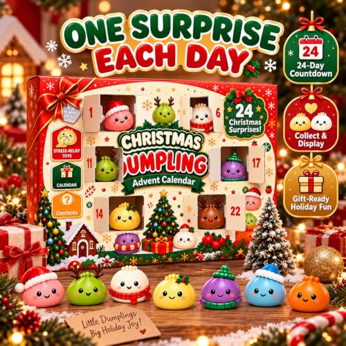 Squishy Advent Calendar 2026, 24-Day Christmas Gift with Mini Squishies (F) | Enjoy 24 days of Christmas surprises with soft mini squishies, festive characters, and a colorful gift box.