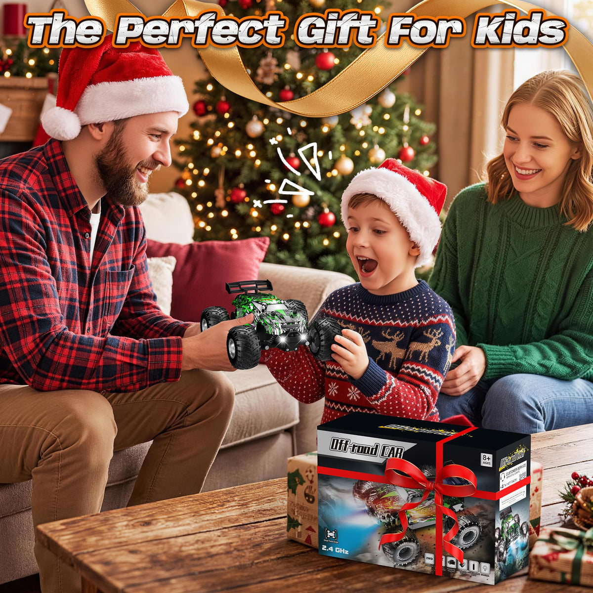 Remote Control Car All-Terrain 1:18 Rc Car with LED Lights 2 Batteries | 2WD Rc Truck, 50Min Play, 2.4GHz, 20KM/H Sturdy Off Road Remote Control Truck Toys for Boys Girls, Christmas Birthday Gift
