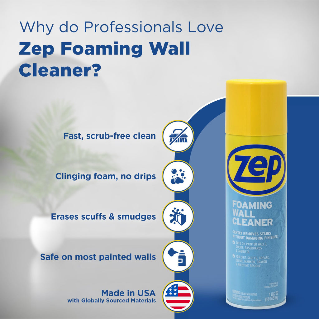 Zep Foaming Wall Cleaner - 18oz - Removes Scuffs & Stains | Removes Stains Without Damaging Finishes