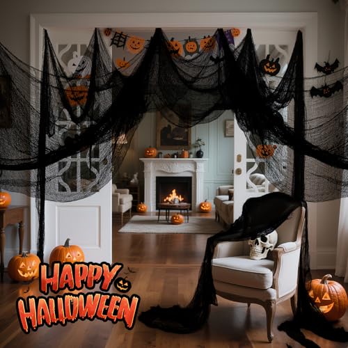 Land Guard Halloween Creepy Cloth Black 200 × 40 Inch Gauze Fabic | Gothic Halloween Decorations for Indoor Outdoor Haunted House Party, Easy to Hang, Cut at Will, Photo Backdrop