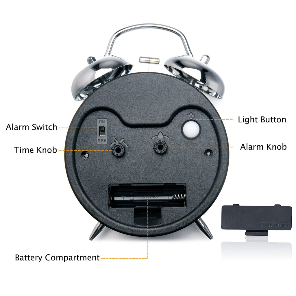 Peakeep Loud Alarm Clock for Heavy Sleepers Adults, Metal 4 Inches | Twin Bell Battery Operated Analog Alarm Clocks for Bedrooms Kids' Room Decoration (Jewel Blue)