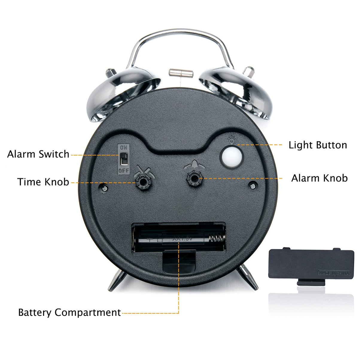 Peakeep Loud Alarm Clock for Heavy Sleepers Adults, Metal 4 Inches | Twin Bell Battery Operated Analog Alarm Clocks for Bedrooms Kids' Room Decoration (Jewel Blue)