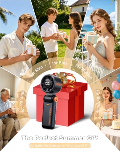 AUIIAH Portable Handheld Turbo Fan - 5 Speed Mini Personal Fan with Strong Airflow, Foldable 3 in 1 Rechargeable Battery Operated Trave Essentials Hand Fans for Indoor/Outdoor Use, Black