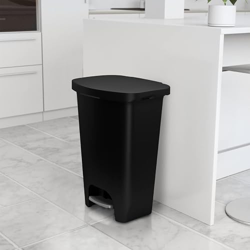 Glad Trash Can with Clorox Odor Protection | Plastic Bin, 13 Gal, Black | Kitchen Waste Bin | Hands Free with Step On Foot Pedal and Garbage Bag Rings