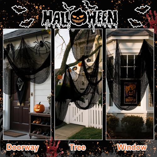 Land Guard Halloween Creepy Cloth Black 200 × 40 Inch Gauze Fabic | Gothic Halloween Decorations for Indoor Outdoor Haunted House Party, Easy to Hang, Cut at Will, Photo Backdrop