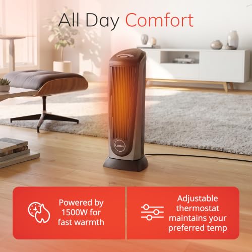 Lasko 23" Ceramic Tower Space Heater with Remote Control - Silver - 751320 | 1500W, Widespread Oscillation, 2 Heat Settings, Portable Tower Heater for Indoor Use and Office, Timer, Overheat Protection