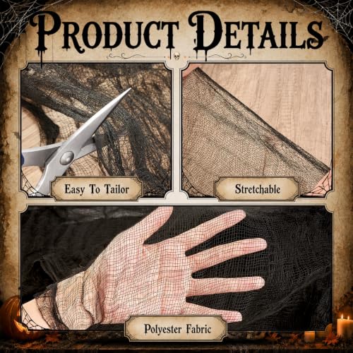 600 x 80 in Halloween Creepy Cloth for Yard and Outdoor Decorations, Black | Large Scary Gauze Cheesecloth for Creating Spooky Fabric Displays in Haunted Houses, Parties, Walls, Doorways and Windows