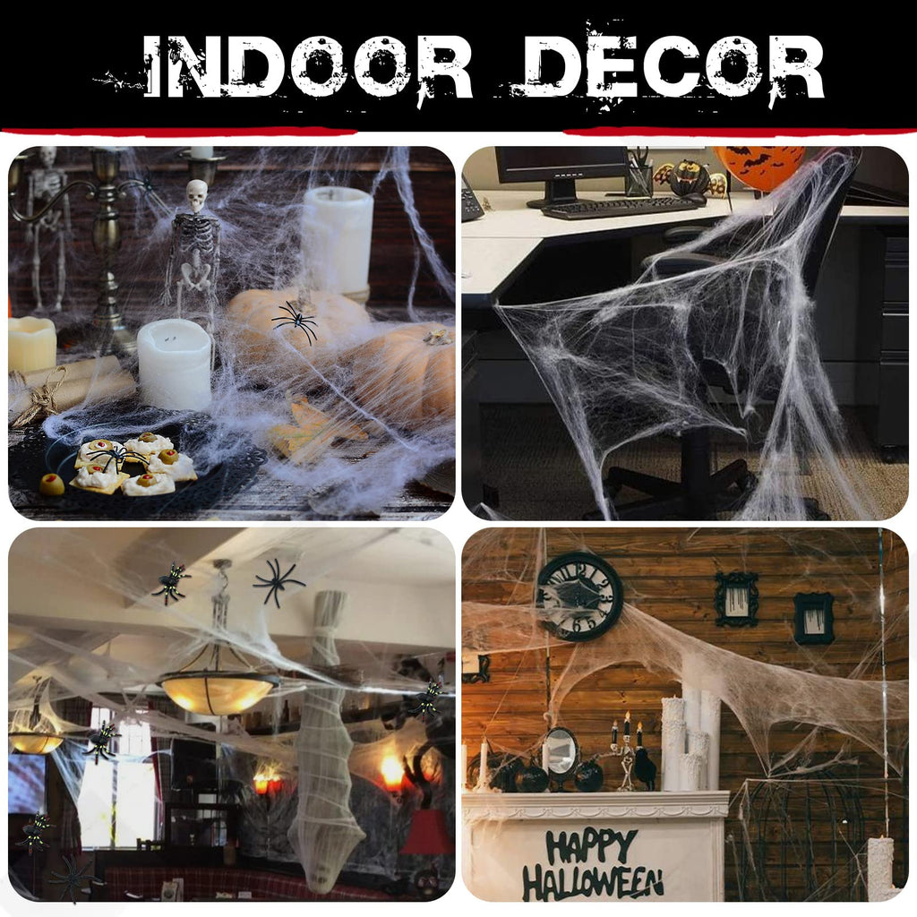 1000 sqft Spider Webs Halloween Decorations with 77 Fake Spiders | Super Stretch Cobwebs for Halloween Indoor and Outdoor Decor