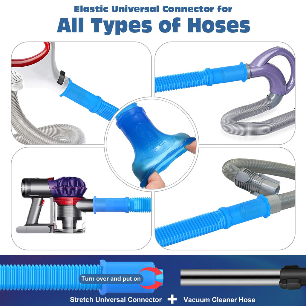 PetOde 2Pcs Dryer Vent Cleaner Kit Universal Vacuum Hose Attachment & Brush | Blue Upgraded Flexible Hose for Smooth Airflow Without Whistling Noise, Fits Most Vacuums for Deep Cleaning