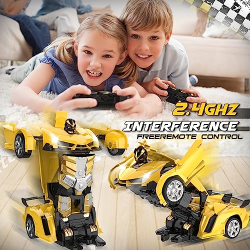 Britik Transform Remote Control Car Toys for Boys 4-6, Drift RC Car Yellow | Transform Cars, Gift for Boy Ages 4-12 Years Old, One-Button Transforming, 360° Rotation, 2.4GHZ 1:18 Scale, Robot Toy Car
