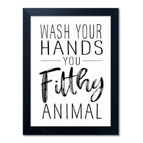 Bathroom Quotes Wall Decor, Black and White Bathroom Wall Art, Toilet Decor Signs Small Black Framed Canvas Art for Kid's Washroom