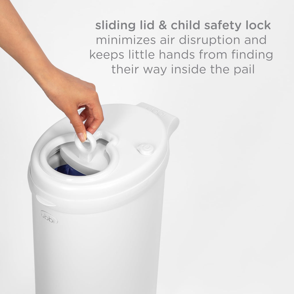 Ubbi Stainless Steel Diaper Pail, No Special Bags, Odor-Locking, White | Award-Winning Registry Must-Have, Childproof Safety Lid with Lock, Holds Up To 55 Newborn Diapers, Modern Nursery Essential
