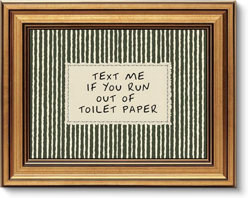 Gold Framed Wall Art, Funny Bathroom Canvas Prints, Text Me If You Run Out Of Toilet Paper Picture Wall Decor, Striped Humorous Decor for Bathroom Toilet Restroom 9x11 inch