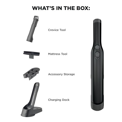 Shark WANDVAC Cordless Hand Vac, Black, WV201BK | Lightweight at 1.4 Lbs., Powerful Suction for Pet Hair, Charging Dock, One-Touch Empty, Car & Home, Duster Crevice Tool