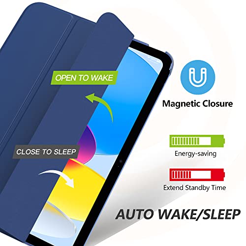 MoKo for iPad (A16) 11th Generation Case, iPad 10th Gen Case, Navy Blue | For iPad 11/10.9 Inch Case 2025/2022, Slim Stand Hard PC Translucent Back Shell Smart Cover,Support Touch ID,Auto Wake/Sleep