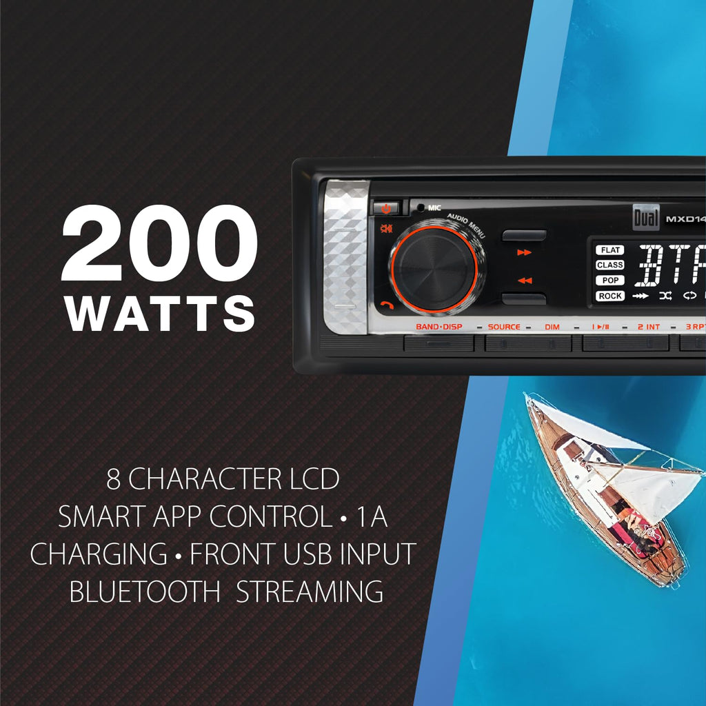 Dual Electronics MXD140B Marine Stereo Bluetooth Single DIN Weatherproof AM/FM