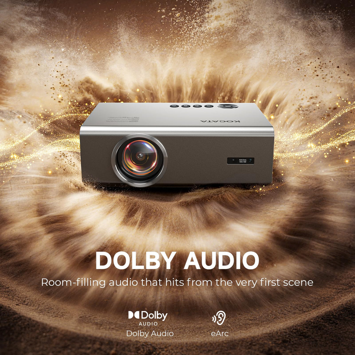 Smart Projector-4K with Wifi Bluetooth, AI Auto Focus Keystone Outdoor Home Theater VIDAA Movie Projector Built-in Apps, 60W Dolby, Airplay, Voice Control, Live TV, Ceiling, Gaming, Camping