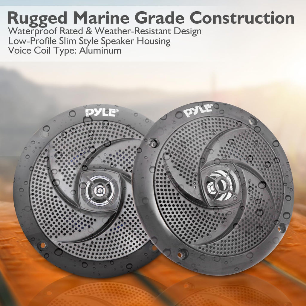 Low-Profile Waterproof Marine Speakers - 240W 6.5 Inch 2 Way 1 Pair Slim Style Waterproof and Weather Resistant Outdoor Audio Stereo Sound System, for Boat, Off-Road Vehicles - Pyle (Black)