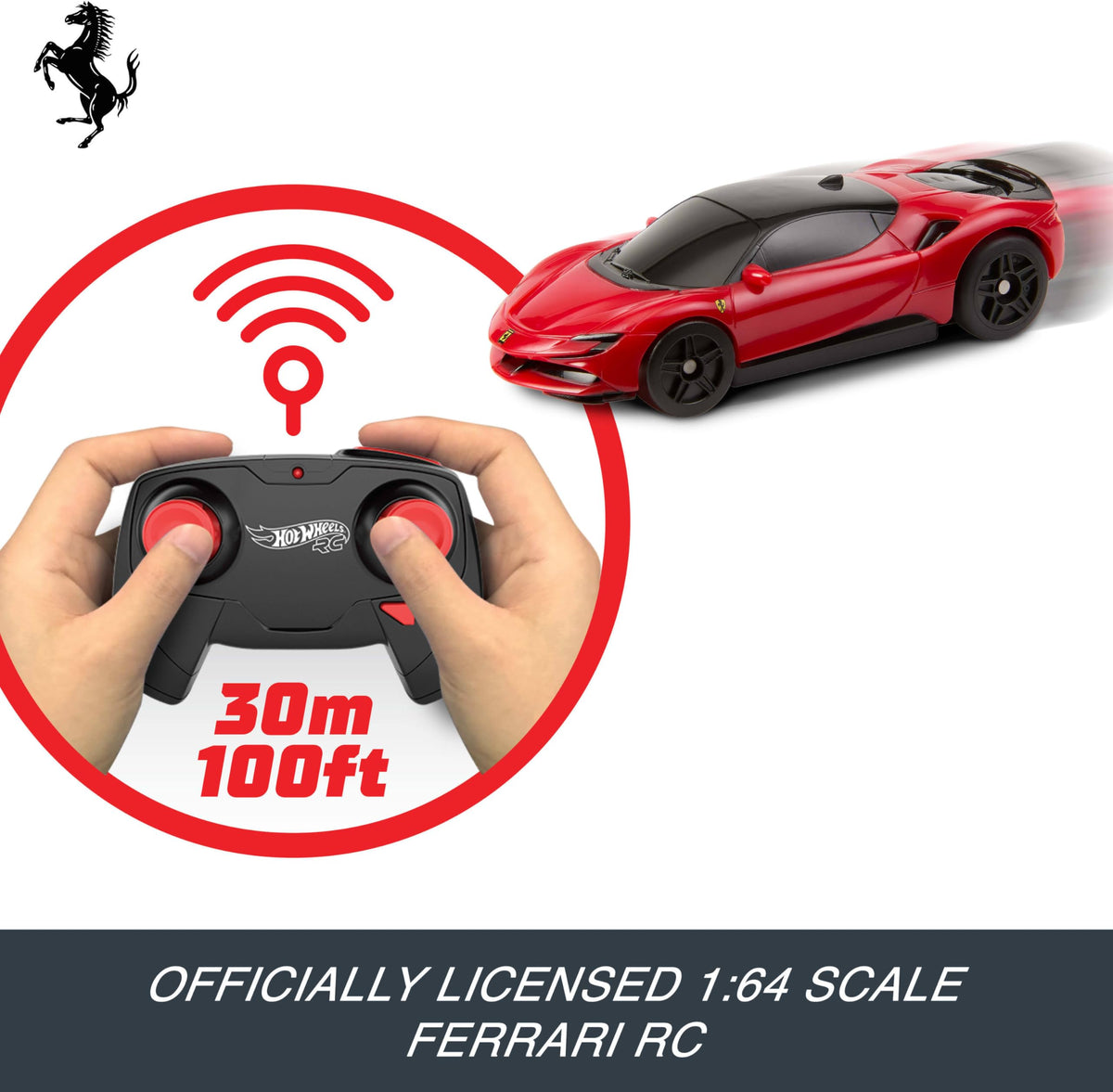 Hot Wheels RC Ferrari SF90 Stradale Assetto Fiorano, Toy Car | Remote-Control 1:64 Scale Toy Car Recharges with USB Cable, Race On and Off Track, Booster Button for Speed