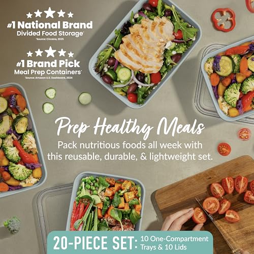 Bentgo Prep Meal Prep Containers with Lids, 20 Piece, PFAS & BPA-Free | 4-Cup Capacity, Portion Control, Stackable, Microwave, Freezer & Dishwasher-Safe, Reusable (Mint)