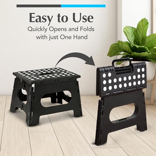 Handy Laundry Folding Step Stool 9 Inch, Black, Non-Slip Holds 300 lbs | 9 Inch, Black, Foldable Collapsible Step Stool, Non-Slip, Holds 300 lbs, Kitchen Bathroom Bedroom, Adults