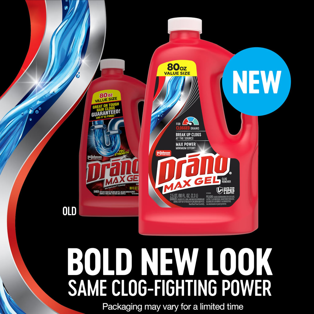 Drano Max Gel Drain Clog Remover & Cleaner, Safe for All Pipes, 80oz 2-Pack