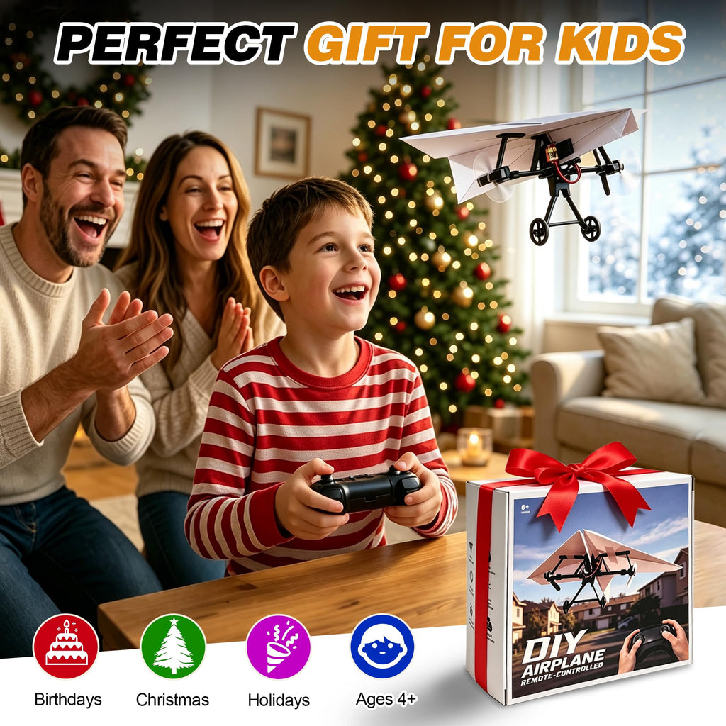 Virellia 1-Pcs DIY RC Paper Airplane Kit for Hobbyists, Pilots & Beginners | DIY Remote Control Airplane Kit for Kids Adults, Easy to Fly with Gyro Stabilizer, Dual Propellers, Lightweight, Foldable
