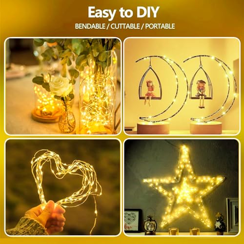 4 Pack Fairy Lights Battery Operated 16FT 50 LED String Lights Warm White | 6Hr On / 18Hr Off Timer, Flexible Waterproof Silver Wire, Cuttable Starry Fairy Light for Bedroom Dorm Wedding Home Christmas