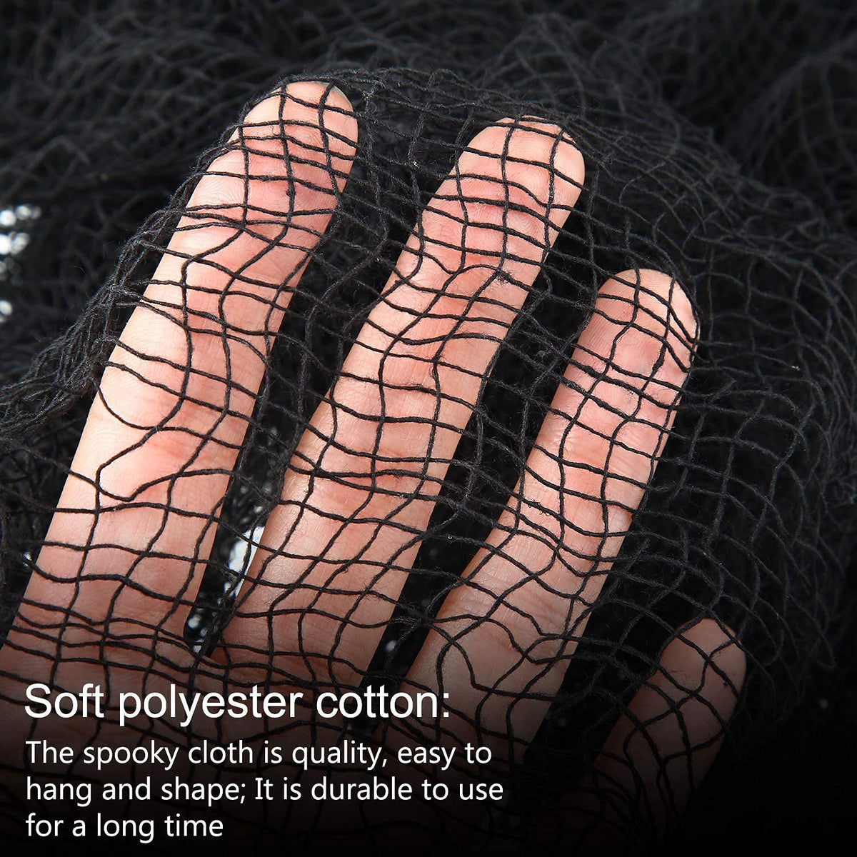 6 Pack Black Halloween Creepy Cloth, 30 x 72 Inch - Yobbai | Stretchy Cotton Gauze; Easy to Hang, Cut & Shape for Haunted Houses, Porches, Doorways, Mantels, Parties, Indoor or Outdoor