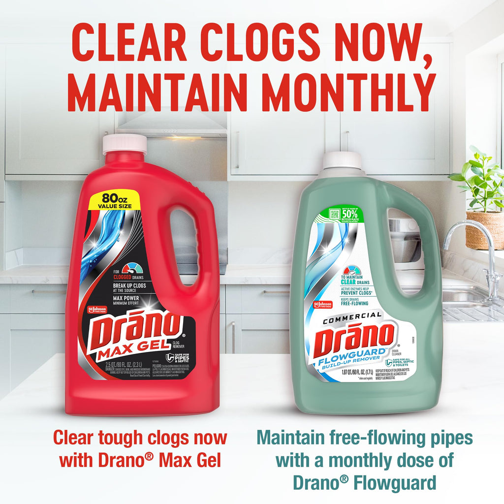 Drano Max Gel Drain Clog Remover & Cleaner, Safe for All Pipes, 80oz 2-Pack