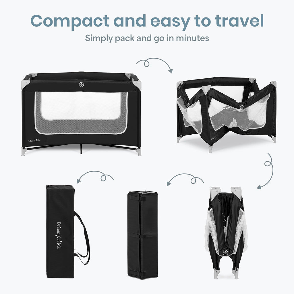 Dream On Me Zodiak Portable Playard, Compact for Travel, Carry Bag, Black | Removable Mattress Pad, Mesh Sides, Quick Fold, 30 Lb Limit - ASTM Tested for Infants & Toddlers, Indoor & Outdoor Use
