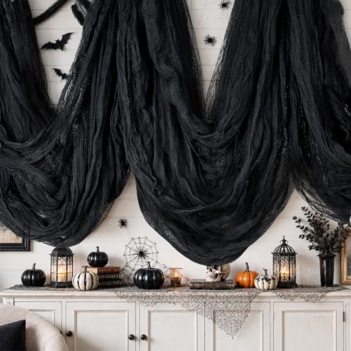 600 x 80 in Halloween Creepy Cloth for Yard and Outdoor Decorations, Black | Large Scary Gauze Cheesecloth for Creating Spooky Fabric Displays in Haunted Houses, Parties, Walls, Doorways and Windows