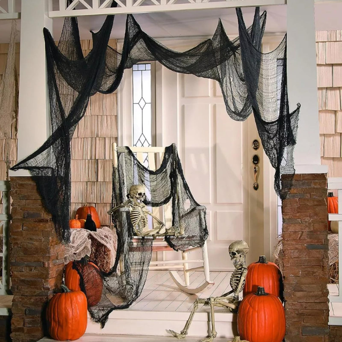 6 Pack Black Halloween Creepy Cloth, 30 x 72 Inch - Yobbai | Stretchy Cotton Gauze; Easy to Hang, Cut & Shape for Haunted Houses, Porches, Doorways, Mantels, Parties, Indoor or Outdoor