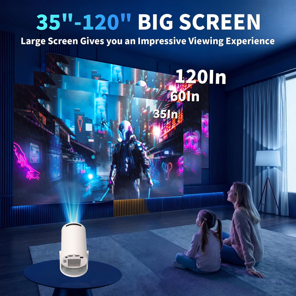 [Built-in Apps & 2026 Upgraded] Mini Projector Support 4K 1080P Auto Keystone 180° Rotatable with WiFi 6 and Bluetooth 5.4, Projector Portable Compatibile with HDMI/TV Stick/Memory Stick/Laptop-White