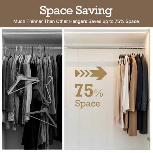 HOUSE DAY Black Velvet Hangers 60 Pack, Premium Non Slip Clothes Hangers | Felt Hangers Slim Space Saving Hanger for Closet Organizer, Heavy Duty for Coat with 360° Rotating Silver Hook