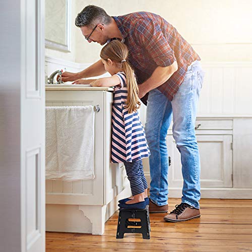 ACSTEP Folding Step Stool 9 Inch, Non-Slip Foldable Stools for Kids, Black | Heavy Duty Collapsible Foot Stool, Lightweight, Holds 300 lb for Toddler/Adults Kitchen Bathroom Bedroom Outdoor, with Handle
