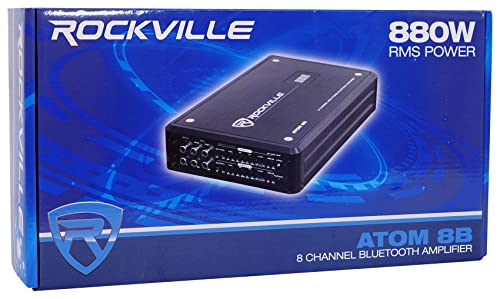 Rockville Atom 8B Black 8-Channel Marine/Boat Amplifier Amp | 3500W Peak, 880W RMS, Bluetooth, 4/6/8-Channel Configurable, Class D, Dual 50-250Hz Crossovers, RCA Line Output