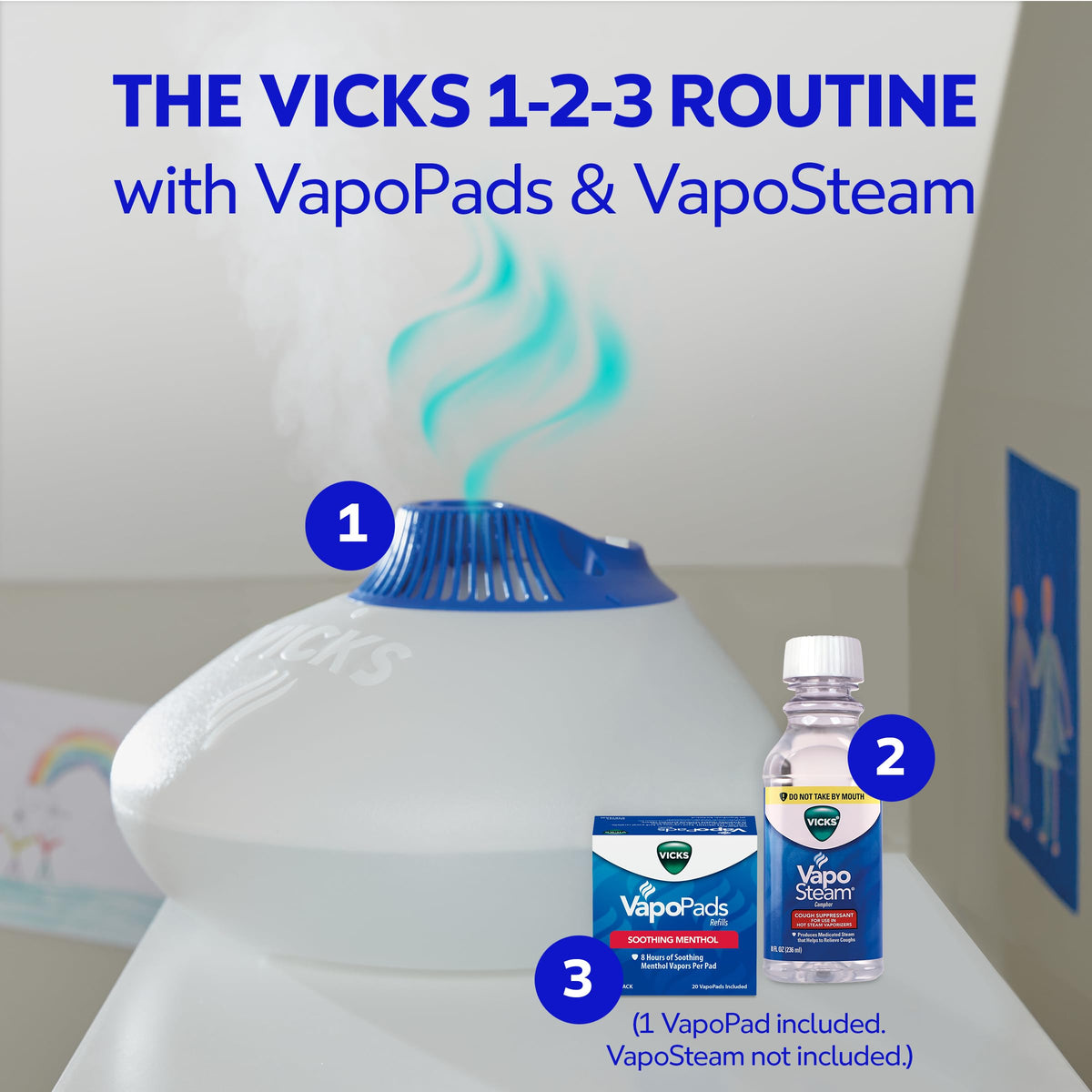 Vicks Warm Steam Vaporizer Humidifier for Medium and Large Rooms, 1.5 Gal | Warm steam humidifier provides warm relief at night for nasal congestion, can be used with VapoPads and VapoSteam