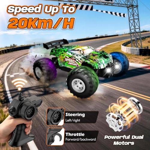 Remote Control Car All-Terrain 1:18 Rc Car with LED Lights 2 Batteries | 2WD Rc Truck, 50Min Play, 2.4GHz, 20KM/H Sturdy Off Road Remote Control Truck Toys for Boys Girls, Christmas Birthday Gift