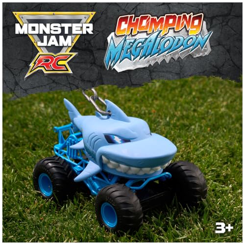 Monster Jam Chomping Megalodon RC Toy Monster Truck, 1:15 Scale | Remote Control Truck Toy, Chomping Action with Wheelies & Spins, Easy to Use Remote, Pretend Play Gifts for Kids Ages 4+